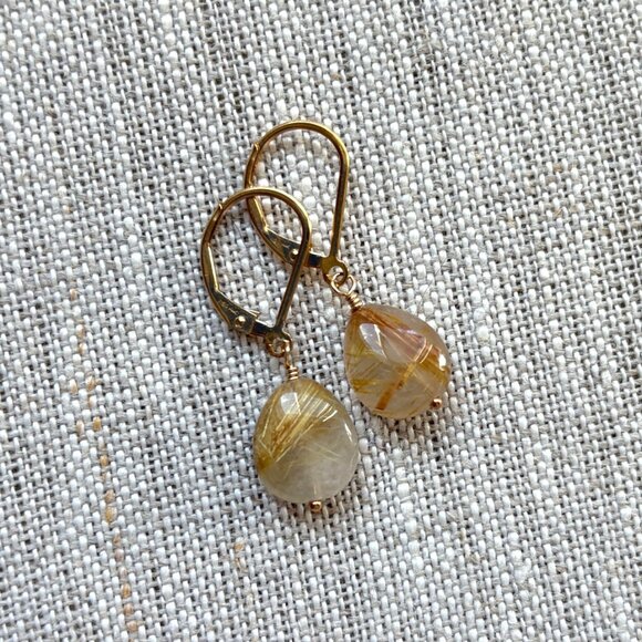 Golden Rutilated Quartz Drop Earrings - Hand Made in Canada - Picture 3 of 8